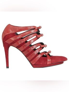 Balenciaga red suede and leather strappy pumps heels - 36